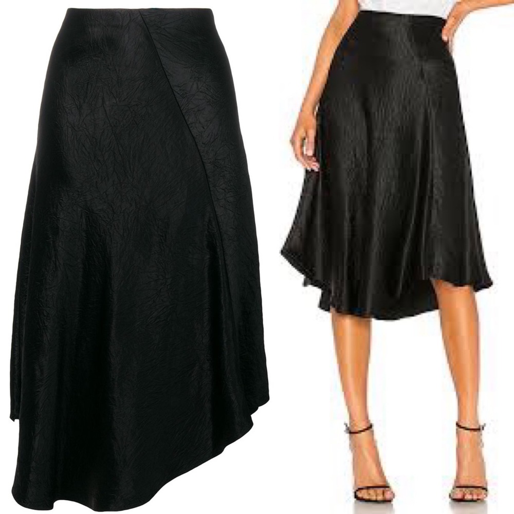Vince Asymmetrical Hemmed Satin Crinkle Skirt S